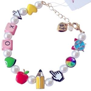 BETSEY JOHNSON Back to School Whimsical Faux Pearl and Charm Bracelet NEW NWT